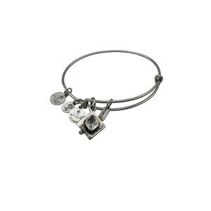 Alex and Ani Silvertone Expandable Graduation Bangle Bracelet with Charms